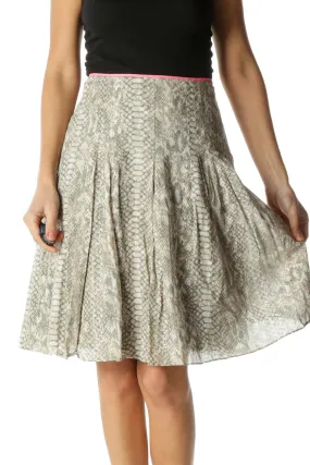 Gray and Pink Snake Skin Flared Skirt