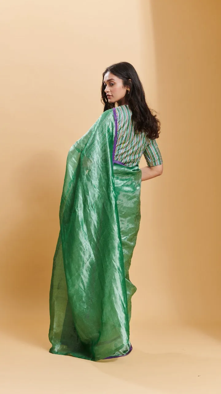 Green Dancing Moonlight metallic mulberry silk saree