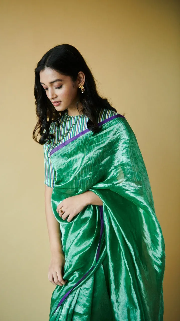 Green Dancing Moonlight metallic mulberry silk saree