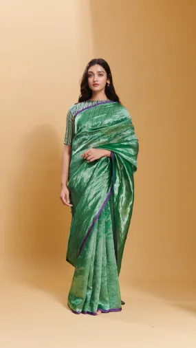 Green Dancing Moonlight metallic mulberry silk saree