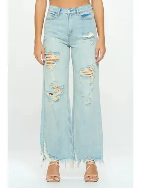 High Rise Distressed Skater Jeans | Light Wash