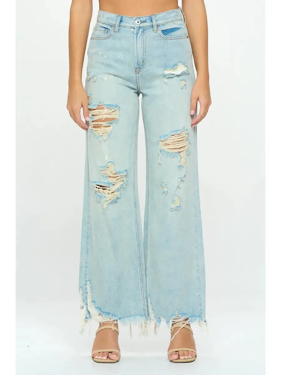 High Rise Distressed Skater Jeans | Light Wash