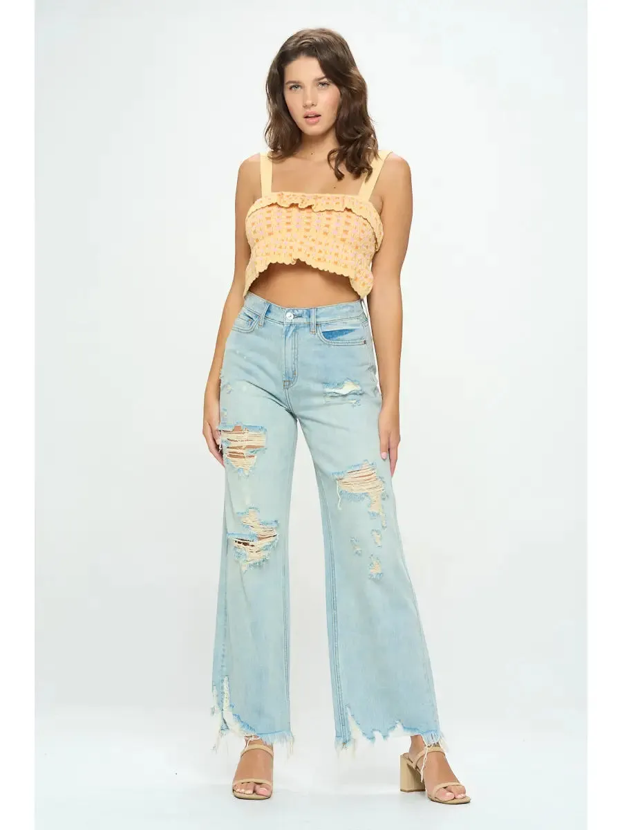 High Rise Distressed Skater Jeans | Light Wash