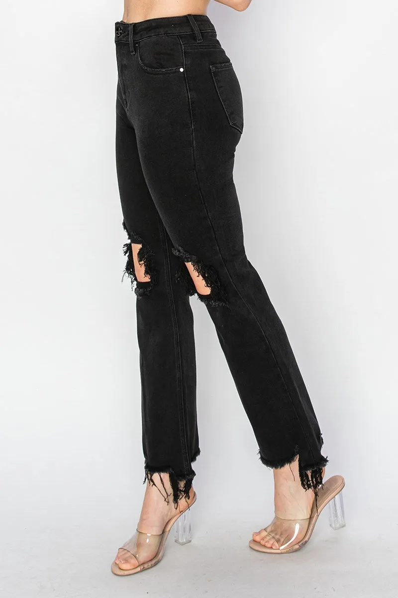 High Rise Straight Crop Jeans -Black