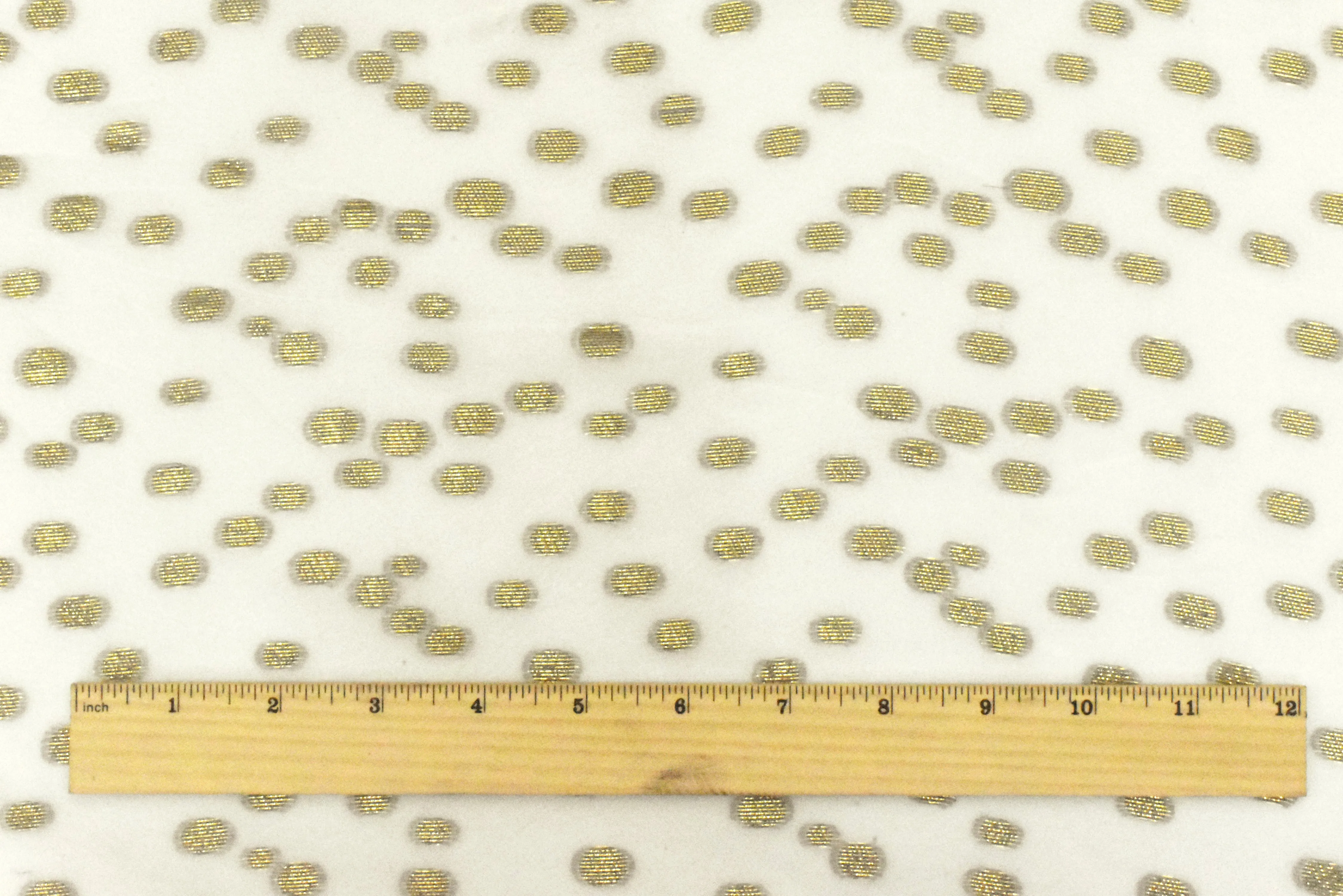 Ivory-Gold Silk Blend Metallic Dot Clip Spot Chiffon Fabric