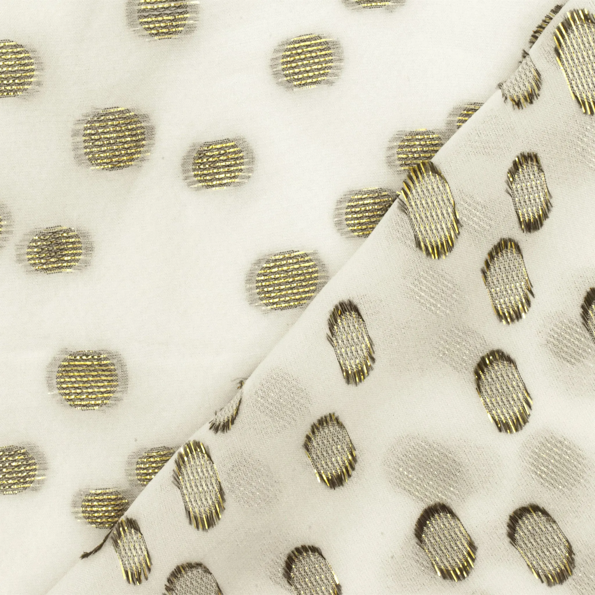 Ivory-Gold Silk Blend Metallic Dot Clip Spot Chiffon Fabric