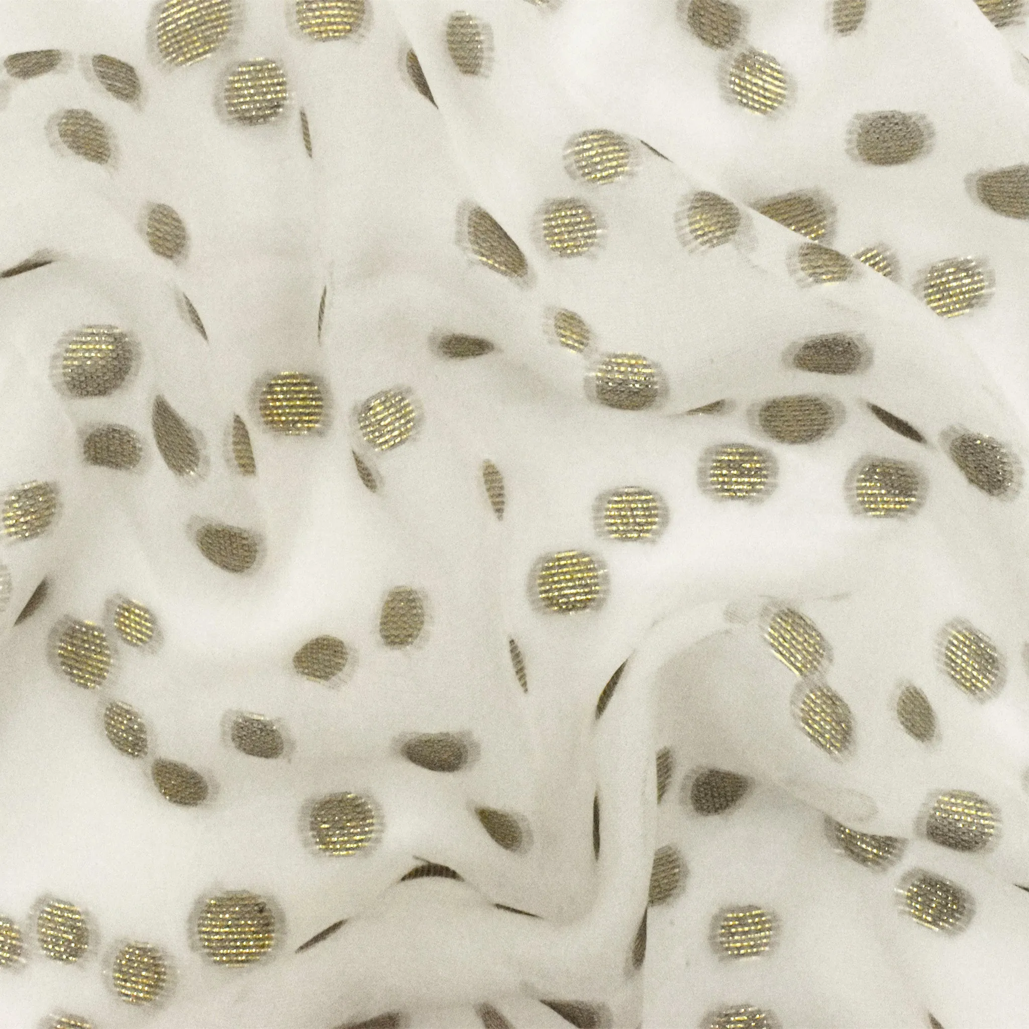 Ivory-Gold Silk Blend Metallic Dot Clip Spot Chiffon Fabric