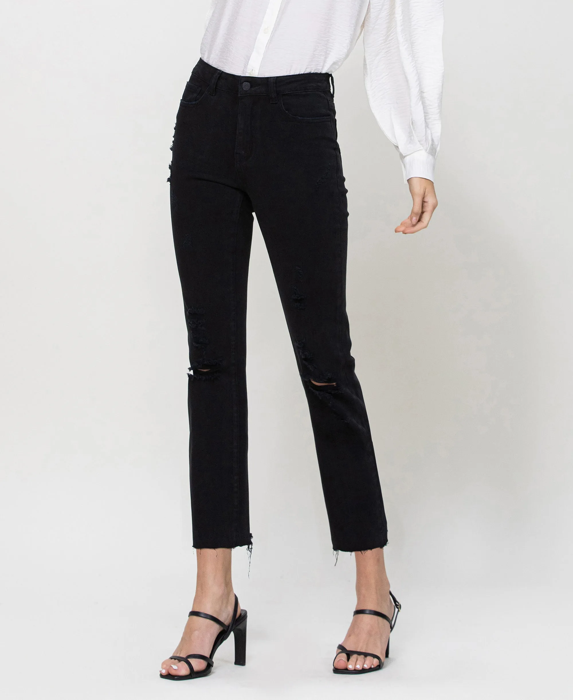 Jet Black - High Rise Slim Straight Jeans