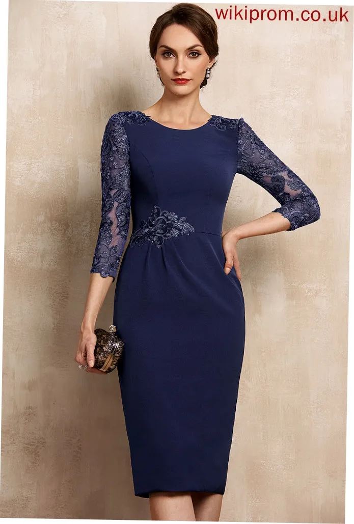 Knee-Length Melinda Lace Mother Sheath/Column Neck Sequins Bride Mother of the Bride Dresses of the Scoop With Stretch Crepe Dress