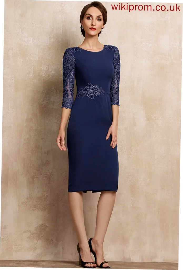 Knee-Length Melinda Lace Mother Sheath/Column Neck Sequins Bride Mother of the Bride Dresses of the Scoop With Stretch Crepe Dress