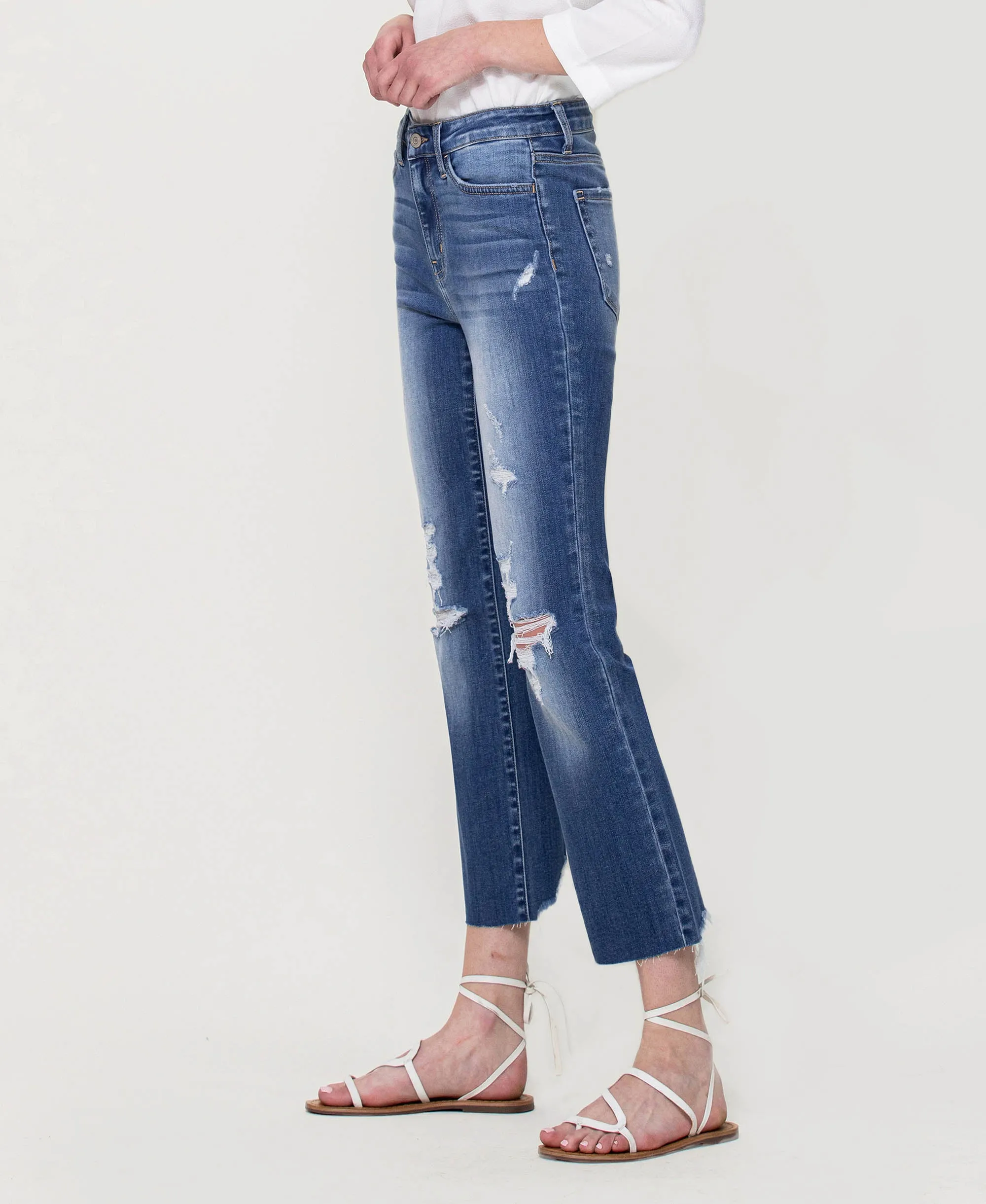 Lani Medium- High Rise Clean Cut & Fray Hem Detail Crop Straight Jeans