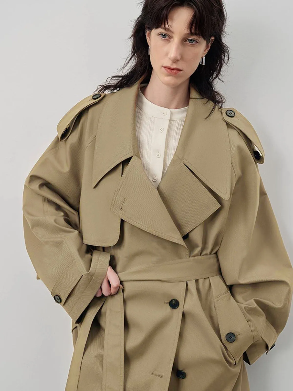 Lapel Oversize Belted Trench Coat