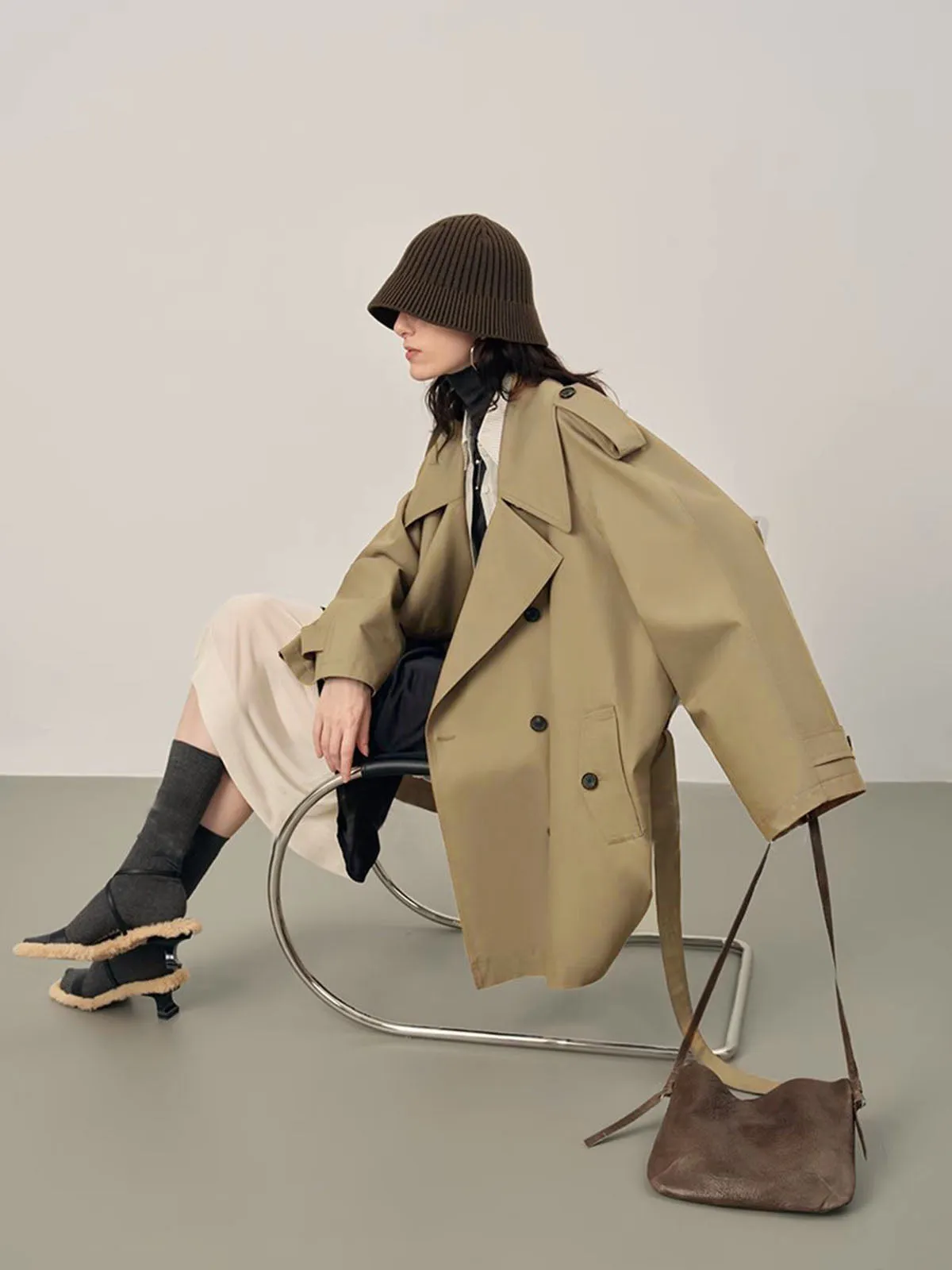 Lapel Oversize Belted Trench Coat