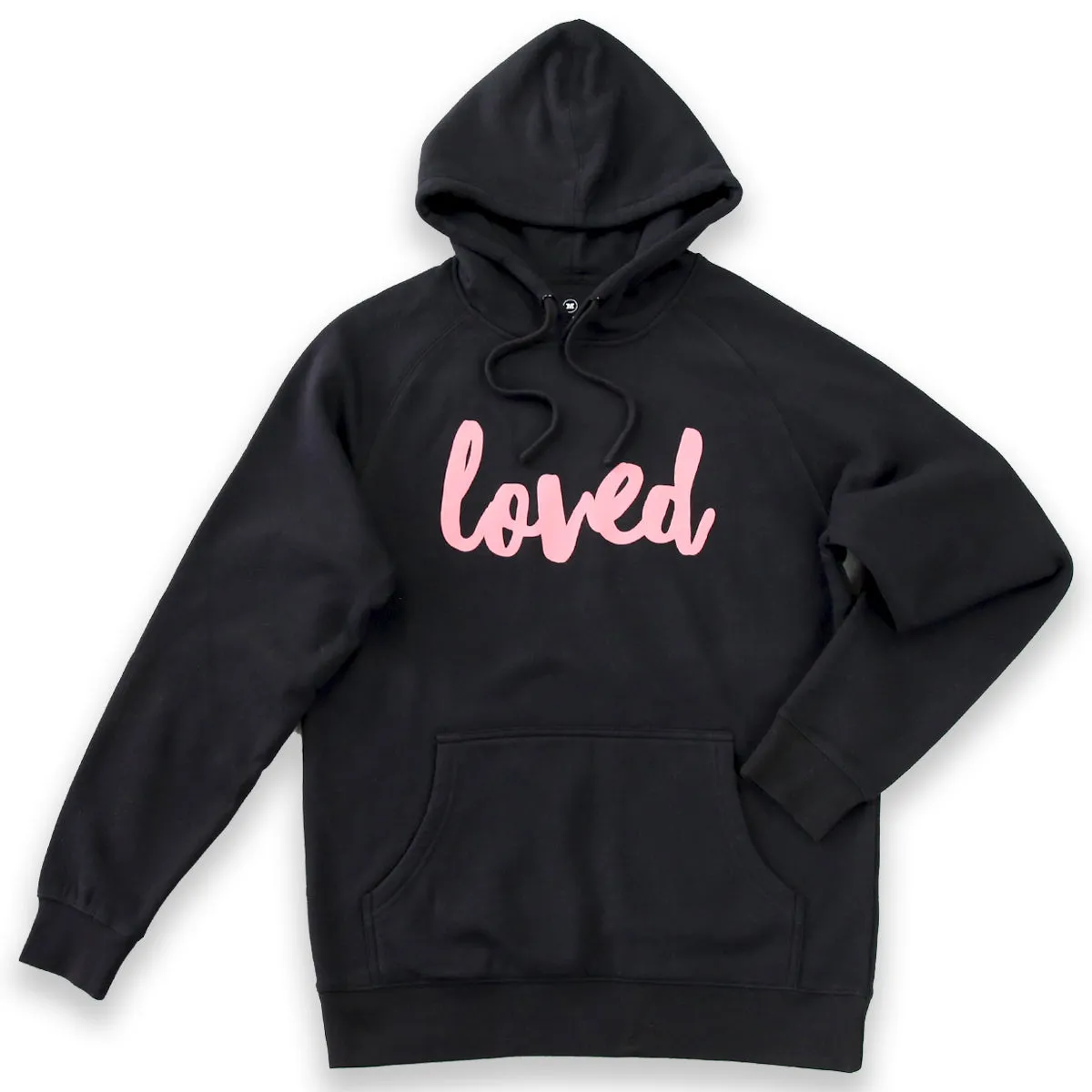 Loved HOODIE - Black with Dusty Blush Pink Print