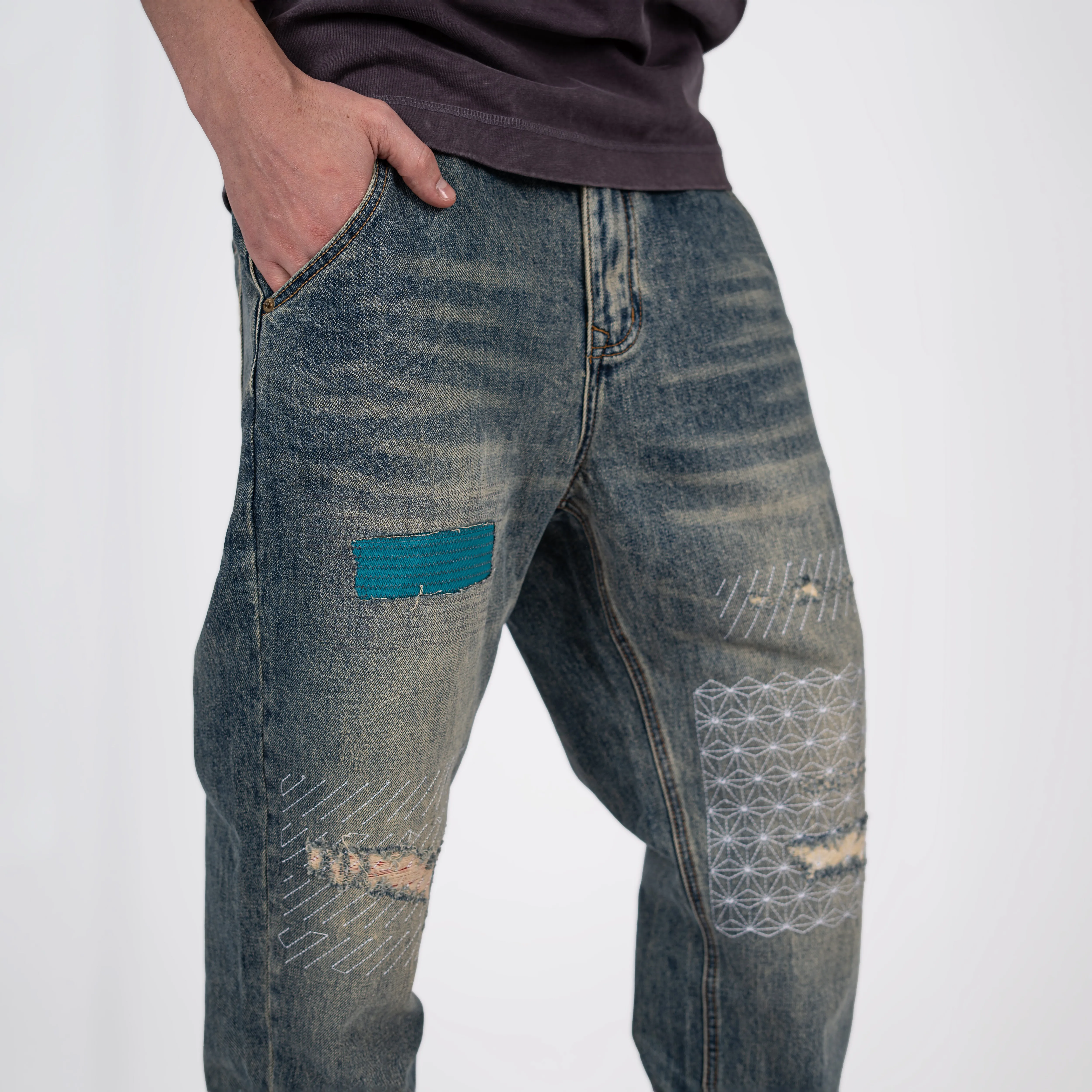 Men's Patchwork Baggy Jeans