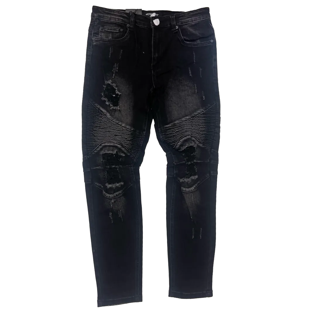 Men's Premium Distressed Black Wash Distressed Denim Jeans