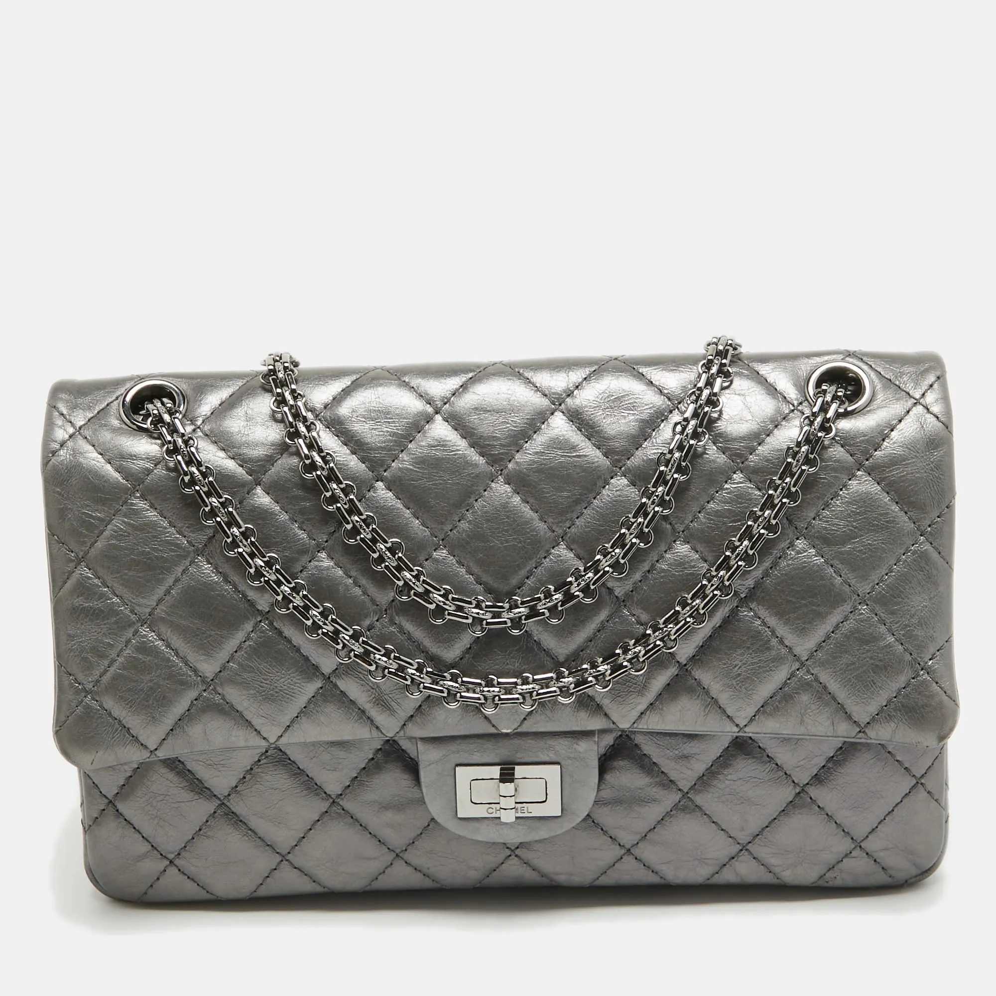 Metallic Grey Quilted Leather 226 Reissue 2.55 Flap Bag