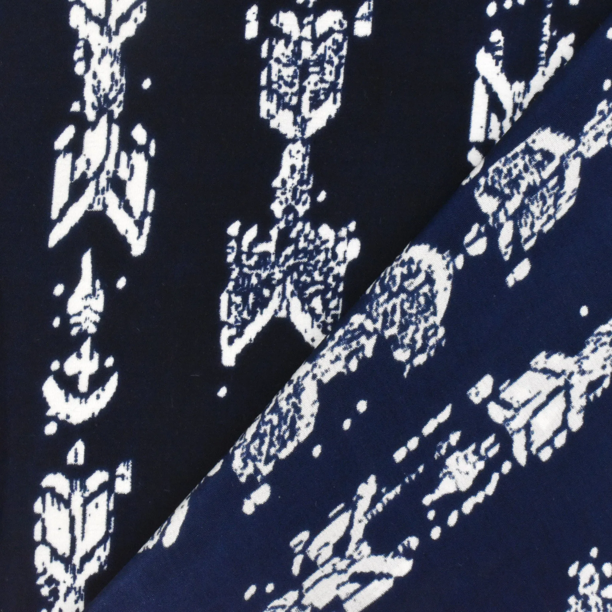 Navy-Off-White Famous Designer Aztec Print Silk Crepe De Chine