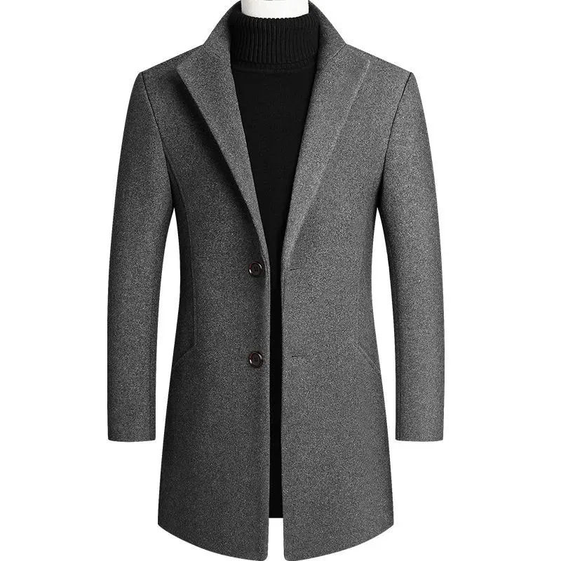 New Winter Fashion Men Slim Fit Long Sleeve Cardigans Blends Coat Jacket Suit Solid Mens Long Woolen Coats