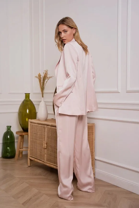 Oversized Plain Satin Jacket Pink