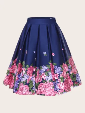 Plus Floral Print Flared Skirt