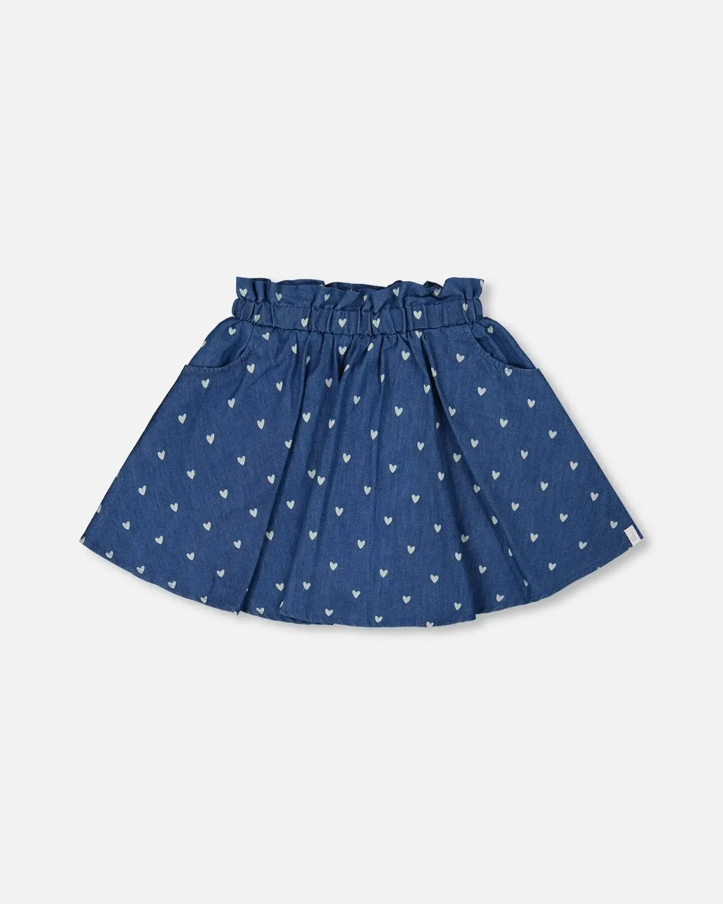 Printed Chambray Skort Navy Blue And White Hearts