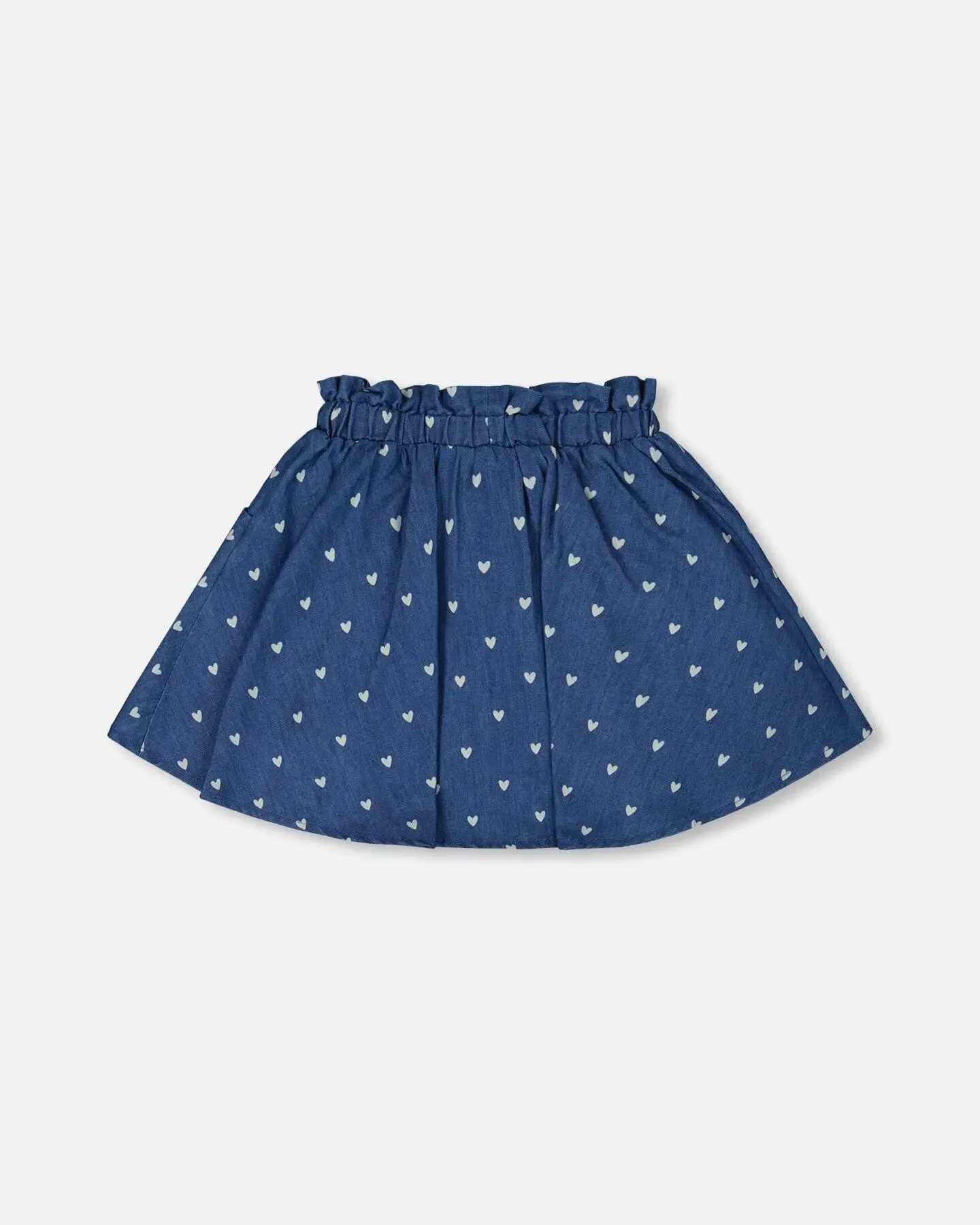 Printed Chambray Skort Navy Blue And White Hearts