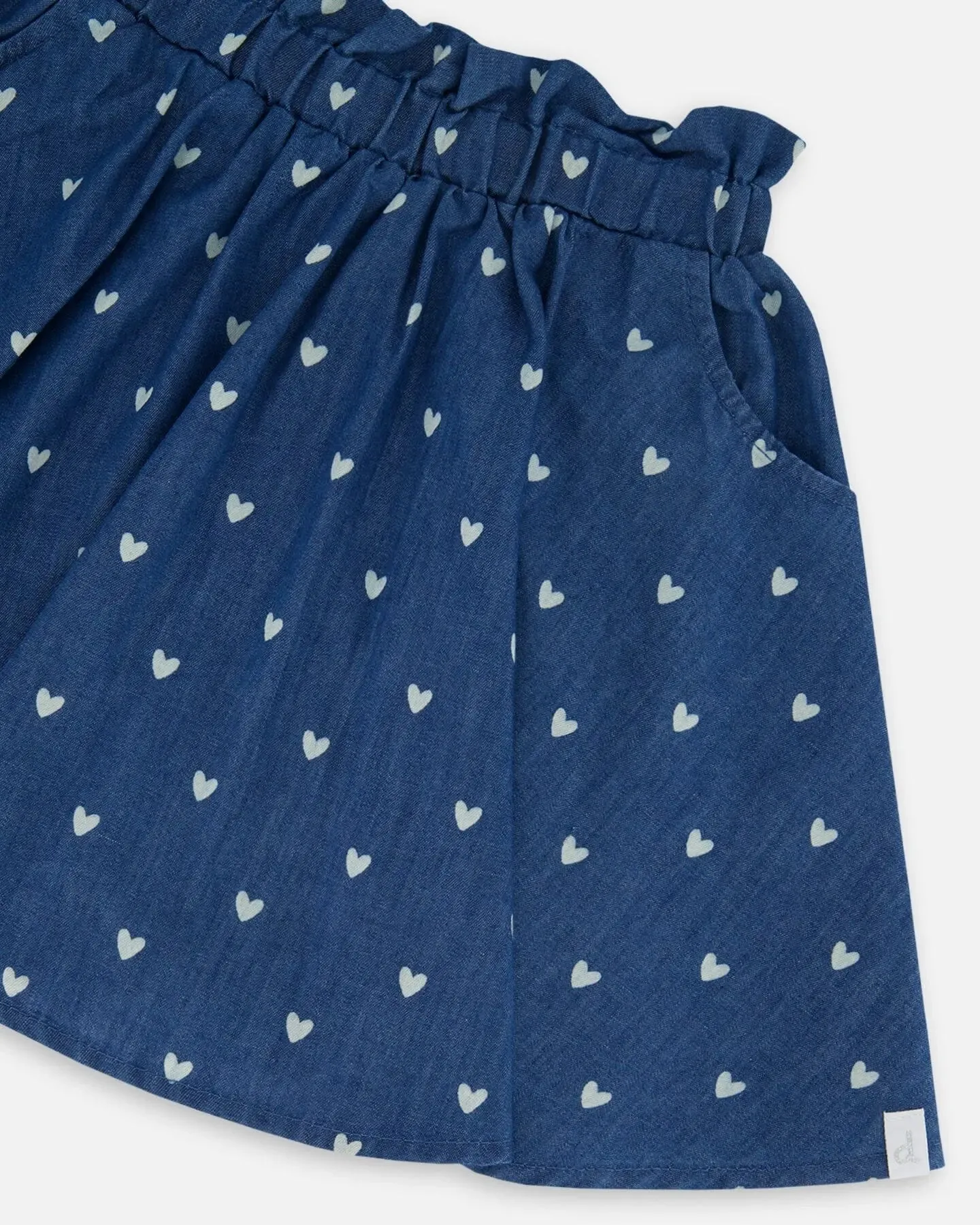 Printed Chambray Skort Navy Blue And White Hearts