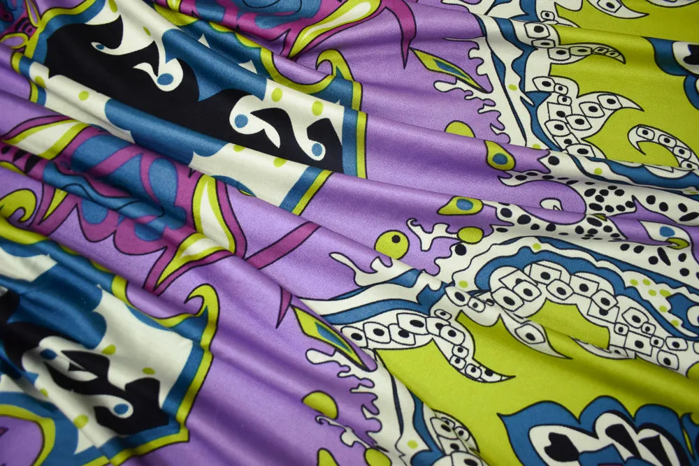 Purple-Chartreuse-Multi Baroque Printed Stretch Silk Jersey Knit Fabric