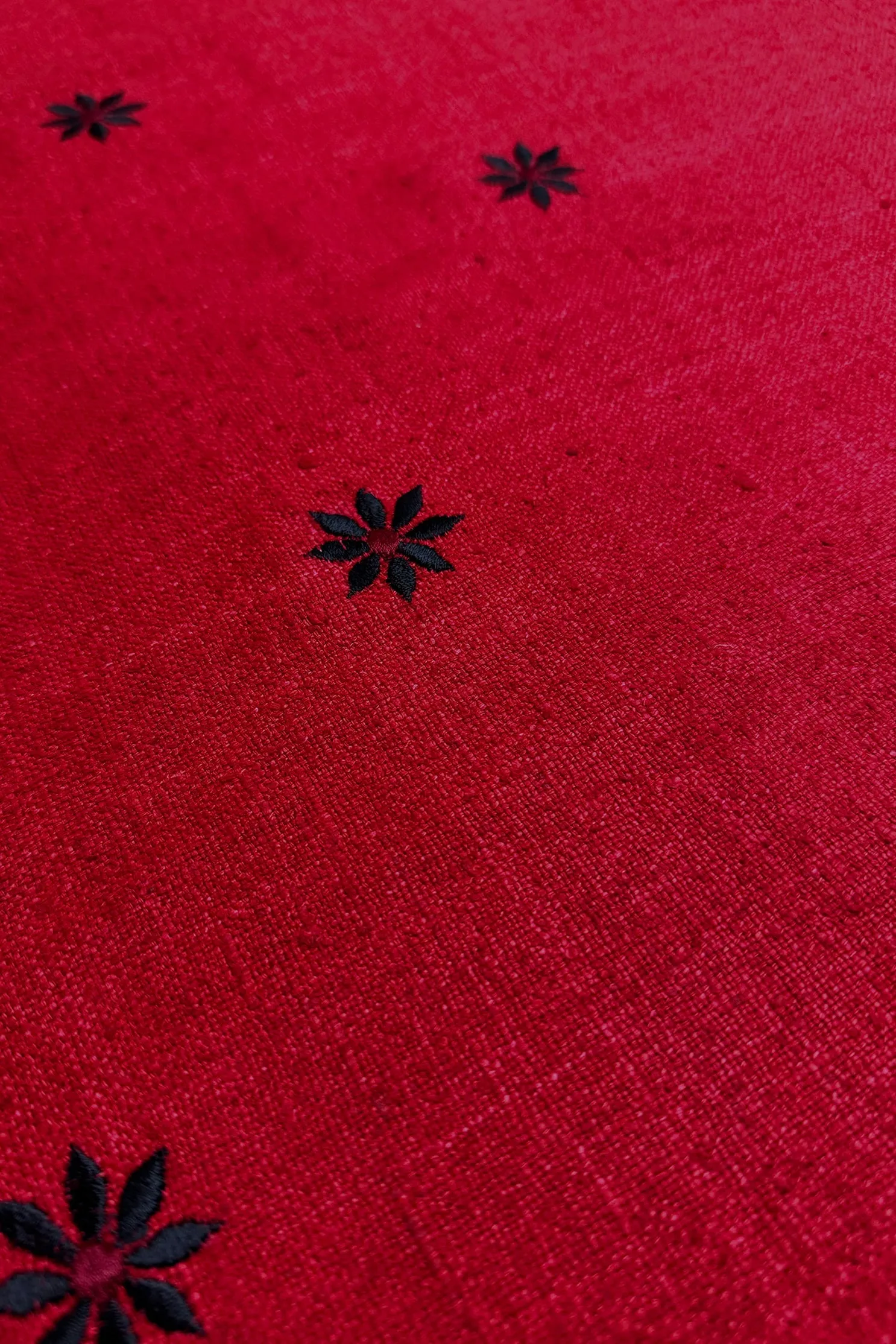 Red Embroidered Silk Linen MEMT-023-9