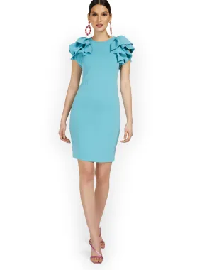 Ruffle-Sleeve Sheath Dress