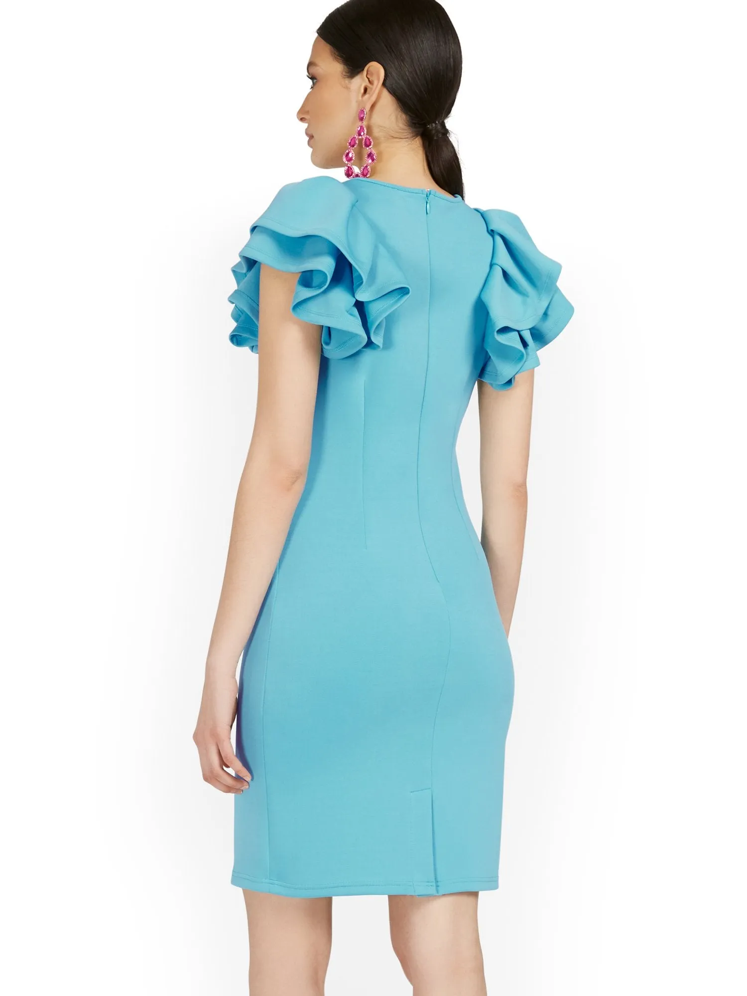 Ruffle-Sleeve Sheath Dress