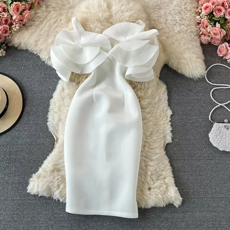 Ruffled Off Shoulder Sleeveless Sheath Midi Dress