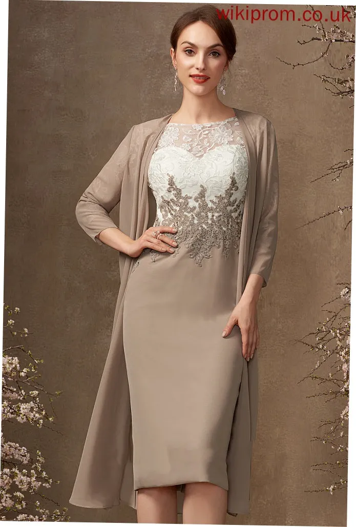 Sheath/Column Bride Chiffon Knee-Length Neck Scoop Kaelyn Lace Mother Dress the Mother of the Bride Dresses of