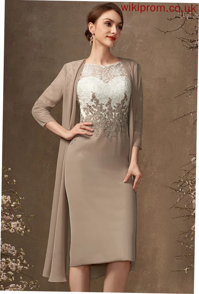 Sheath/Column Bride Chiffon Knee-Length Neck Scoop Kaelyn Lace Mother Dress the Mother of the Bride Dresses of