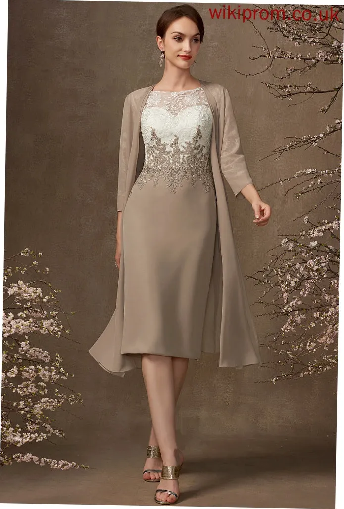 Sheath/Column Bride Chiffon Knee-Length Neck Scoop Kaelyn Lace Mother Dress the Mother of the Bride Dresses of