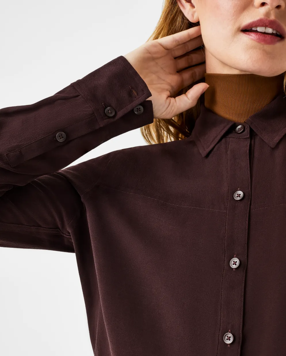 Spanx Silk Button Down Cherry Chocolate