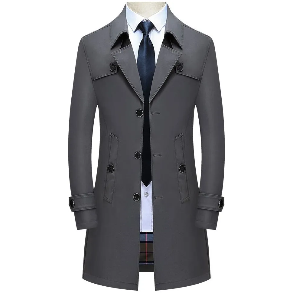 Spring Autumn Men's Long Trench Coats Superior Quality Plus Sizes