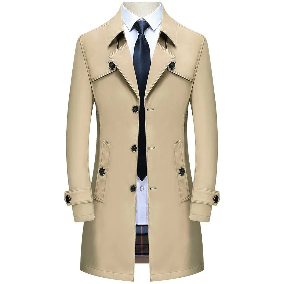 Spring Autumn Men's Long Trench Coats Superior Quality Plus Sizes