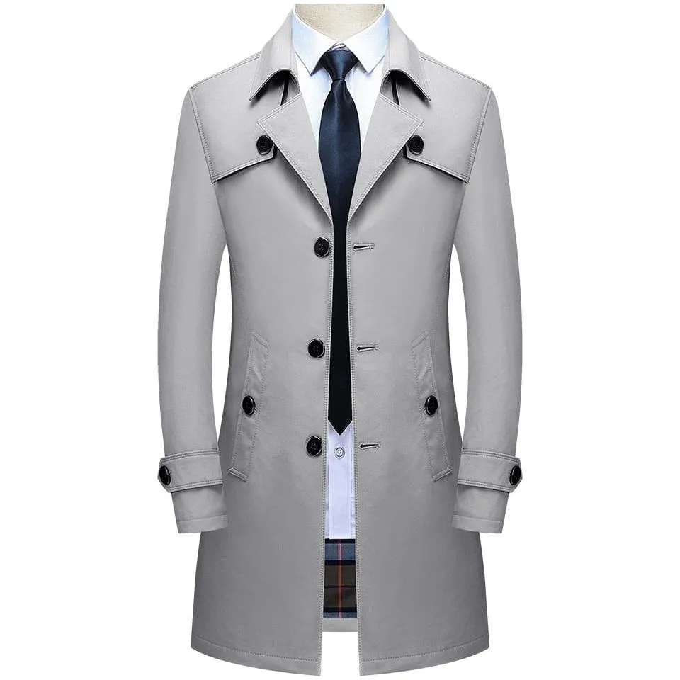 Spring Autumn Men's Long Trench Coats Superior Quality Plus Sizes