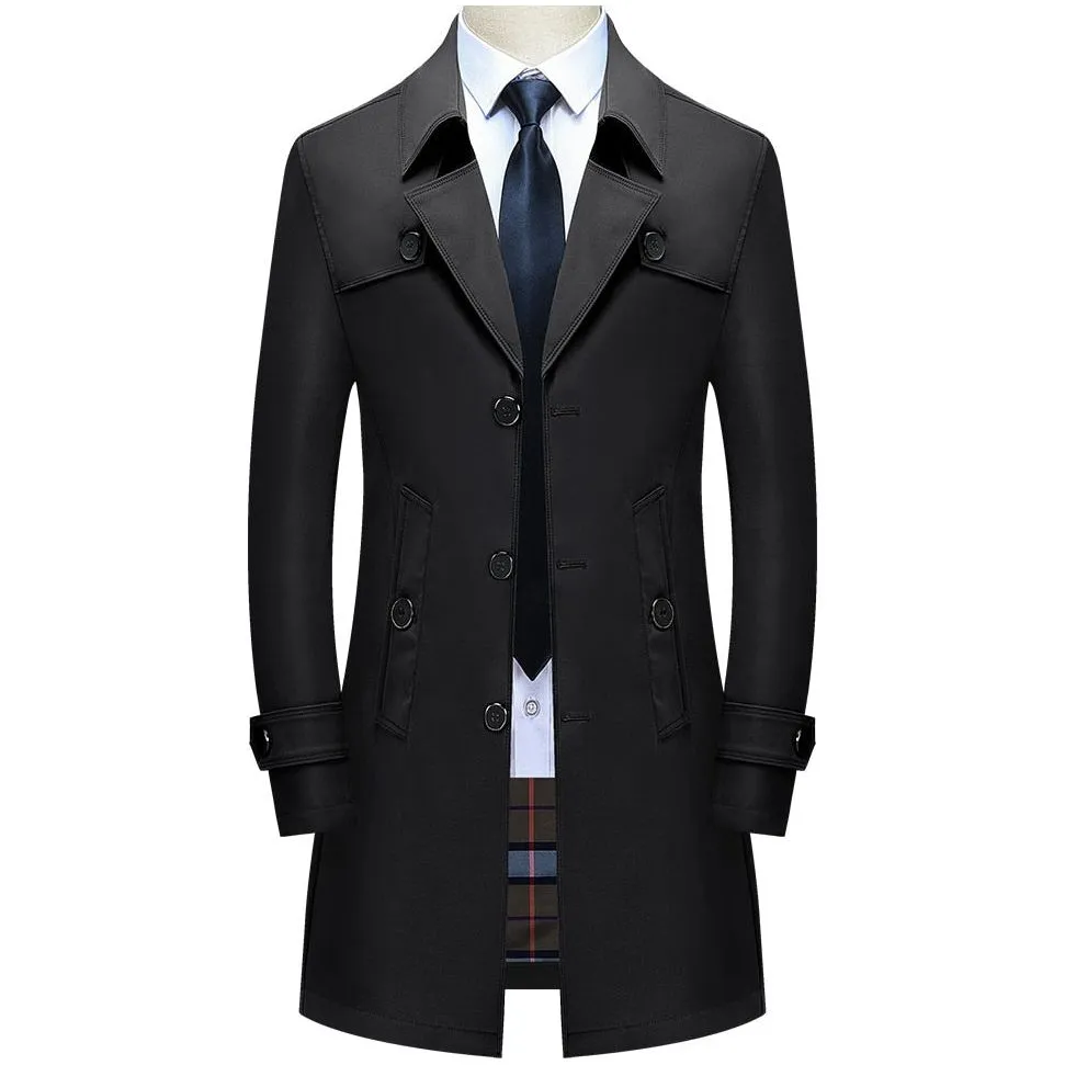 Spring Autumn Men's Long Trench Coats Superior Quality Plus Sizes