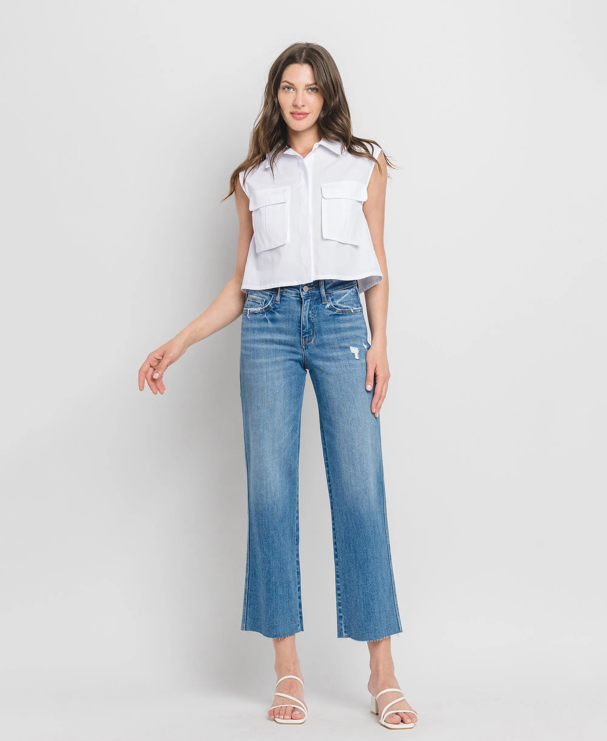 Supported - High Rise Raw Hem Slim Wide Leg Jeans