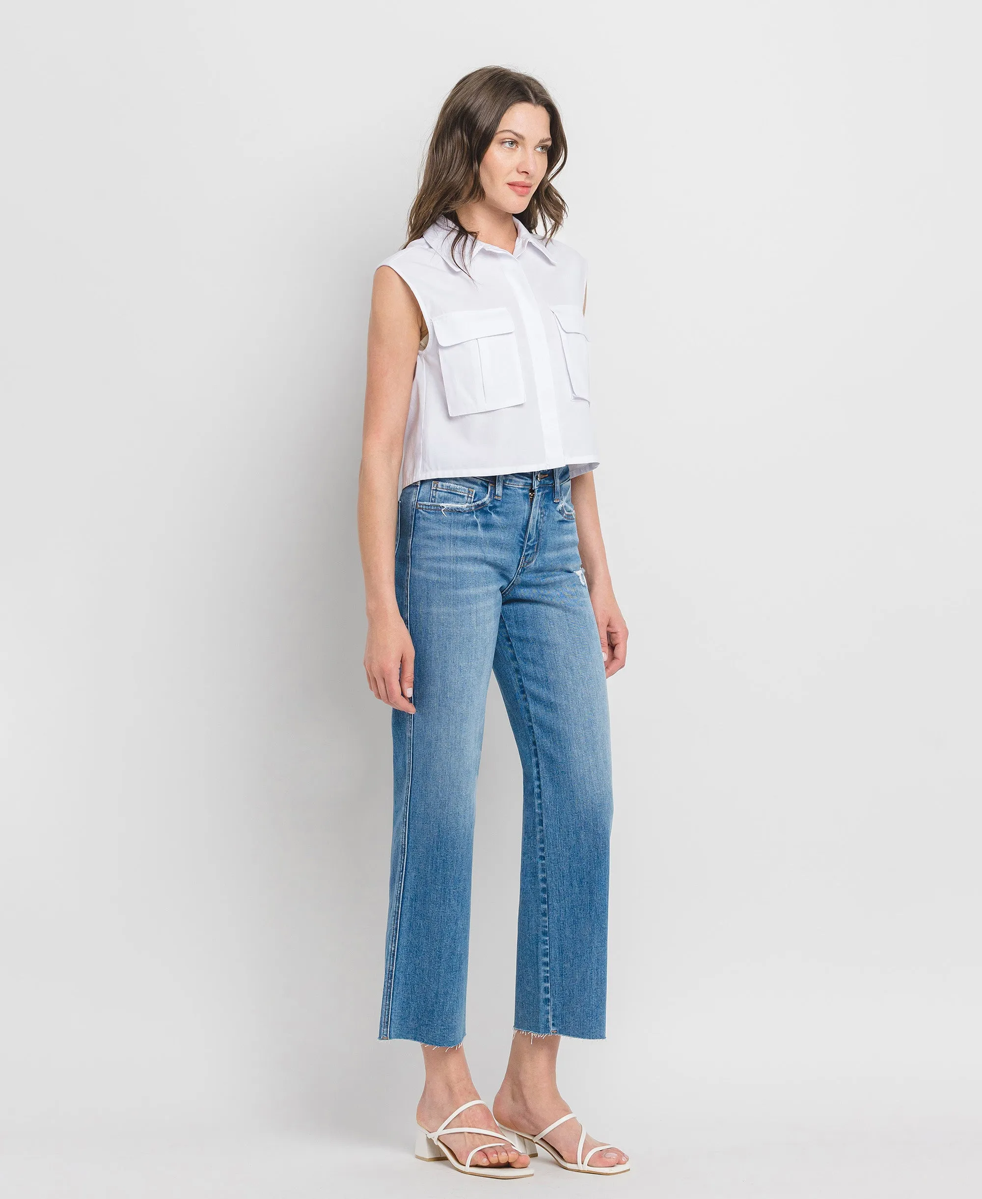 Supported - High Rise Raw Hem Slim Wide Leg Jeans