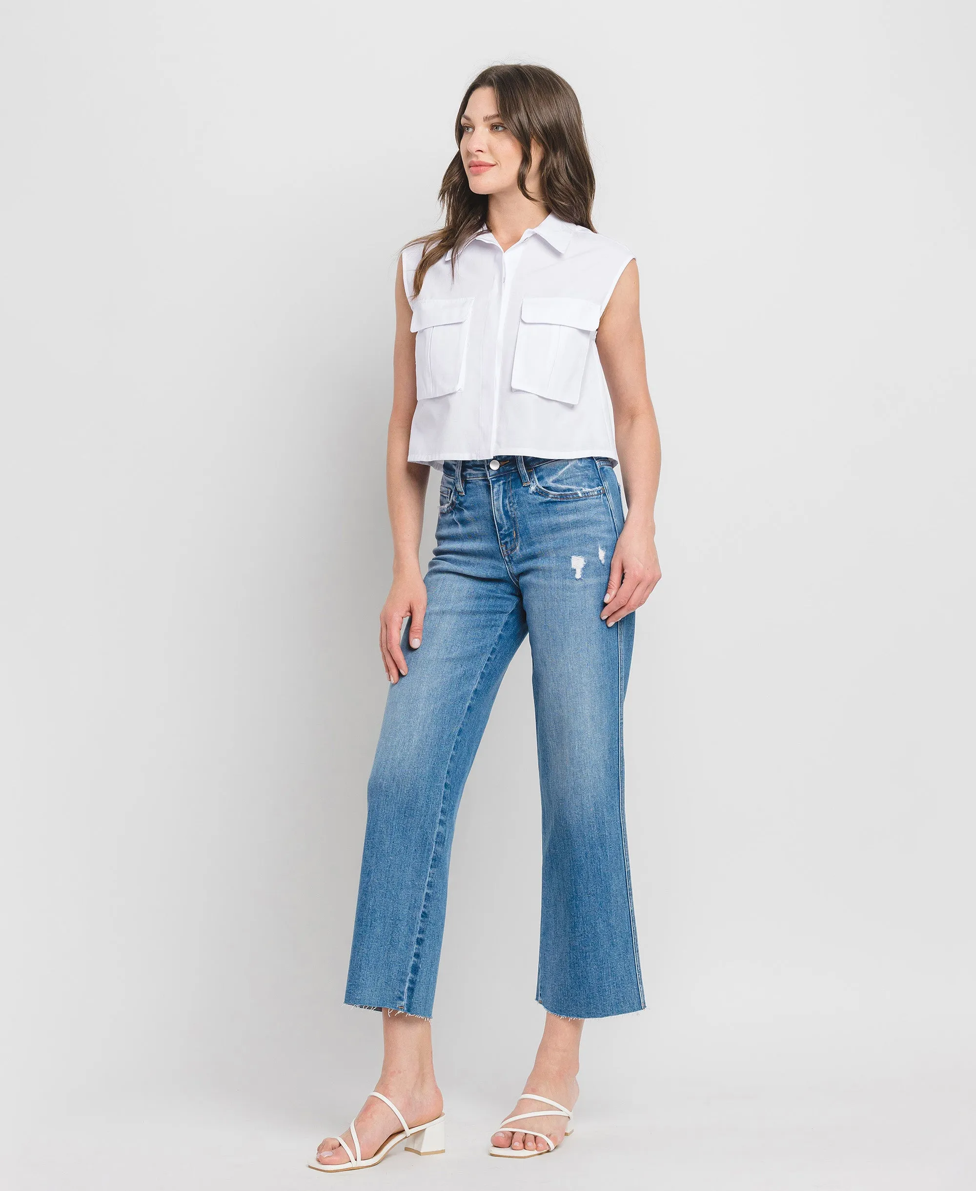 Supported - High Rise Raw Hem Slim Wide Leg Jeans