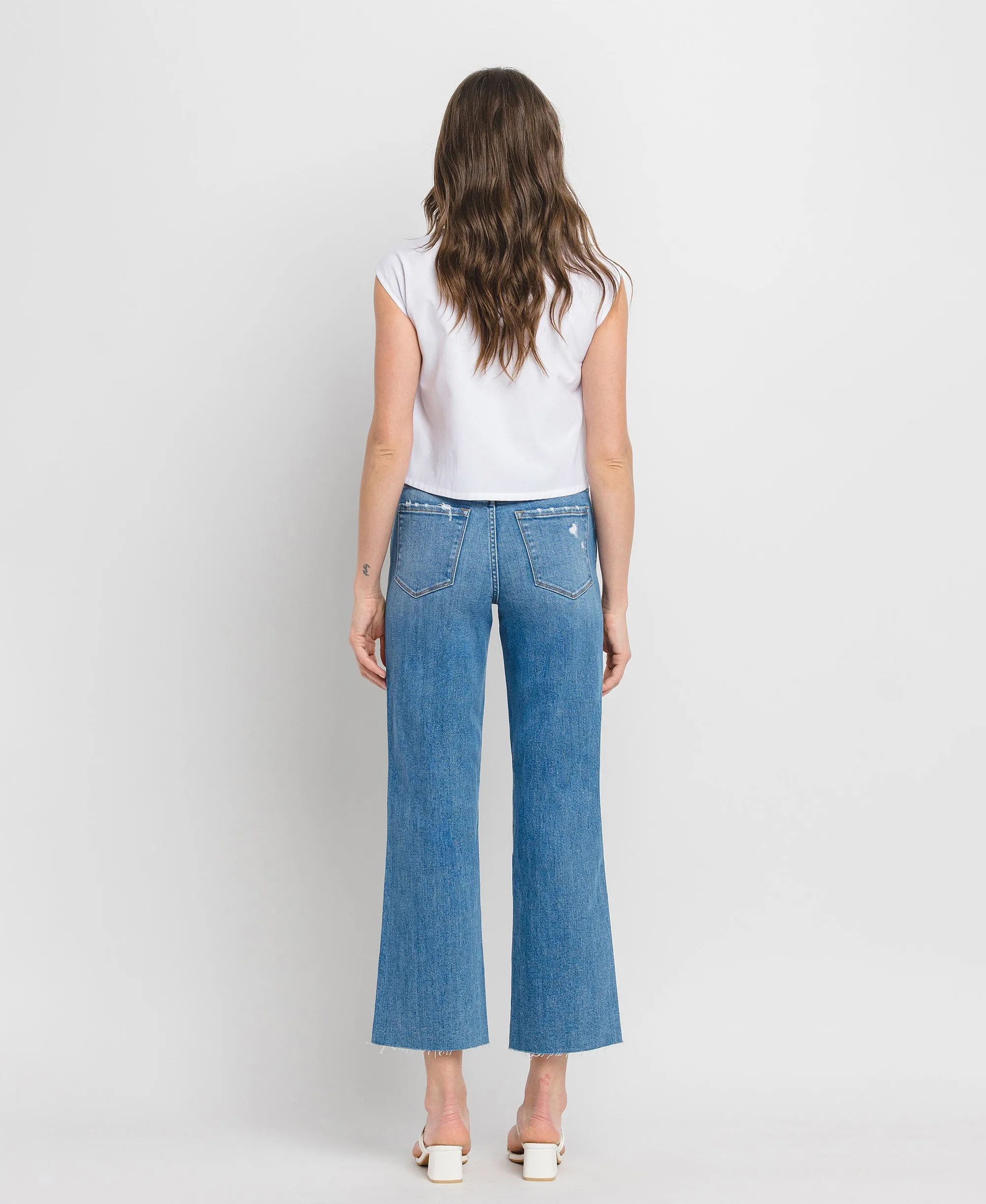 Supported - High Rise Raw Hem Slim Wide Leg Jeans