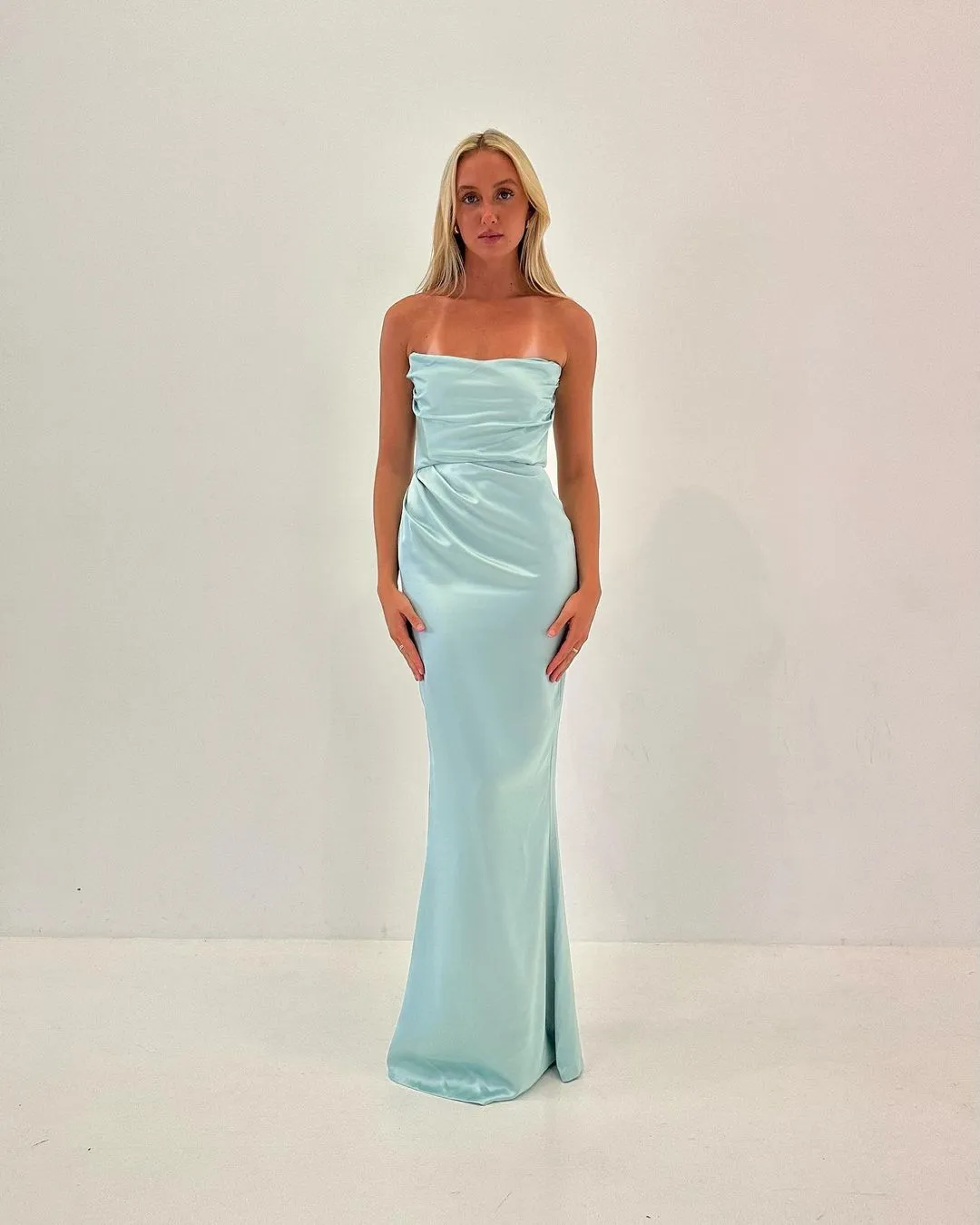 Tiffany Blue Strapless Sheath Long Prom Dress J3145