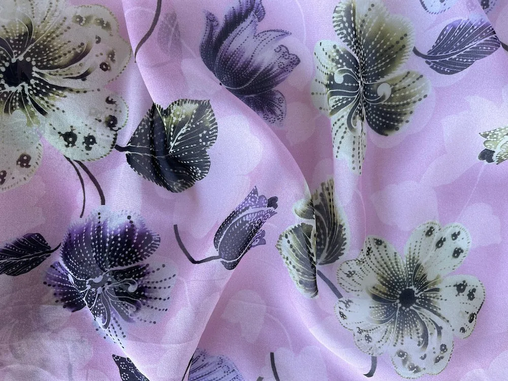 Ungaro Sweet Windflowers & Campanula Silk Chiffon (Made in Italy)