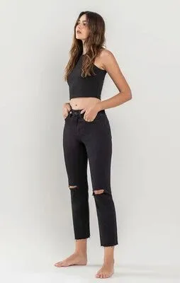 VERVET High Rise Distressed Crop Straight Jeans