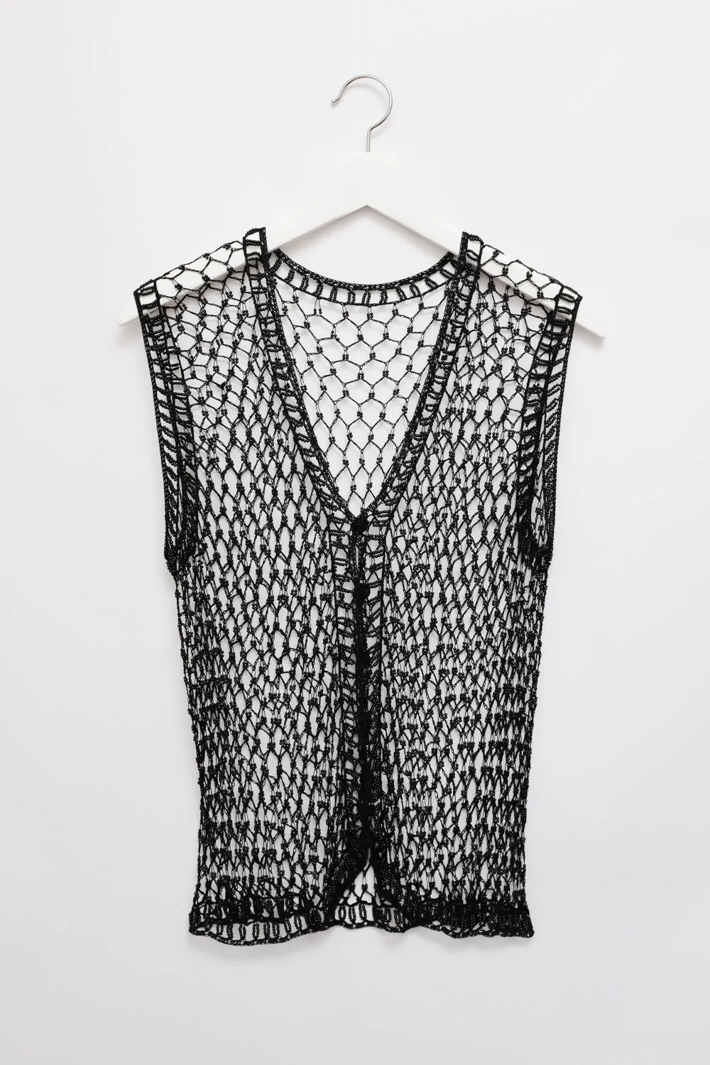 VINTAGE HANDMADE 1980 BLACK BEADS WAISTCOAT