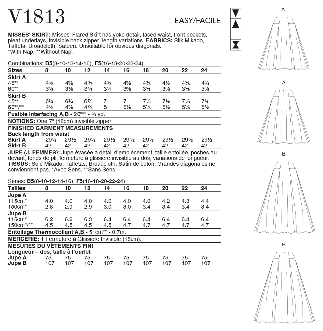 Vogue Sewing pattern 1813 Misses' Skirts